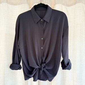 Flowy Black Button Down Shirt, Size L